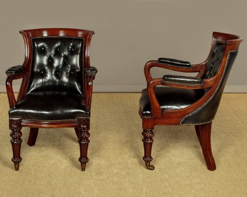 PAIR OF MAHOGANY LEATHER LIBRARY CHAIRS C1830 - ADDITIONAL PHOTO 1