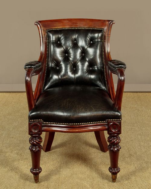 PAIR OF MAHOGANY LEATHER LIBRARY CHAIRS C1830 - ADDITIONAL PHOTO 3