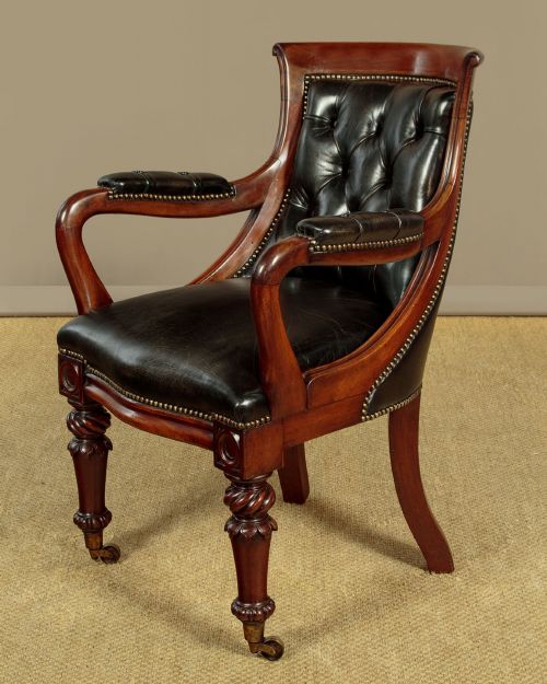 PAIR OF MAHOGANY LEATHER LIBRARY CHAIRS C1830 - ADDITIONAL PHOTO 4
