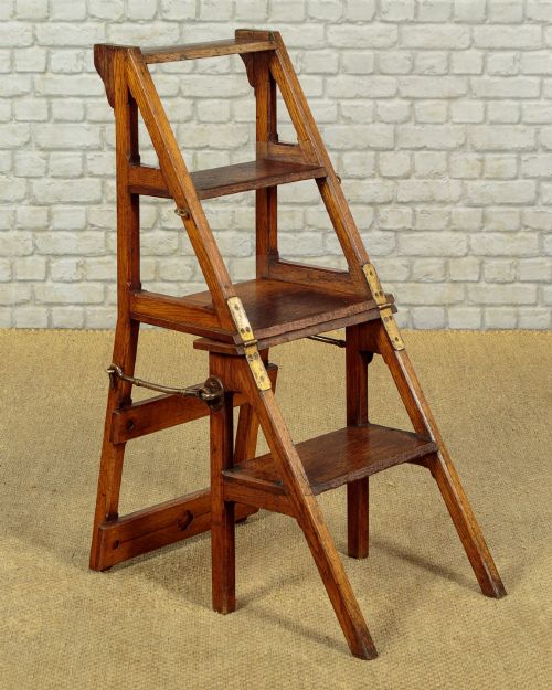 METAMORPHIC OAK LIBRARY STEPS SIDE CHAIR C1880