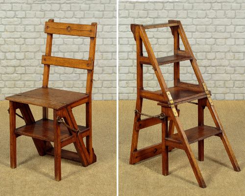 METAMORPHIC OAK LIBRARY STEPS SIDE CHAIR C1880 - ADDITIONAL PHOTO 1