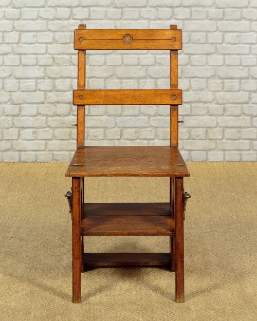 METAMORPHIC OAK LIBRARY STEPS SIDE CHAIR C1880 - ADDITIONAL PHOTO 3