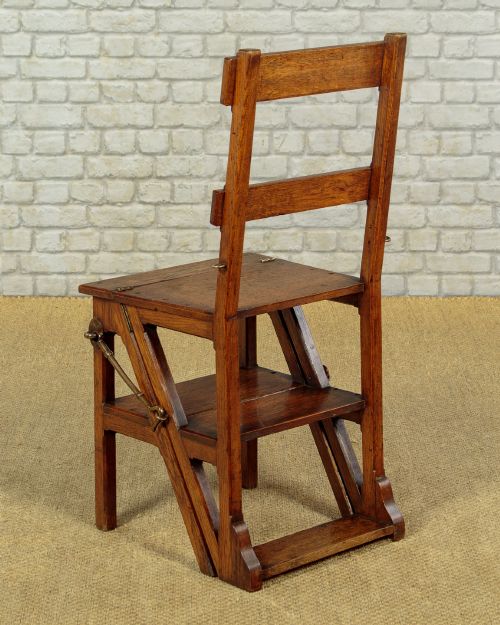 METAMORPHIC OAK LIBRARY STEPS SIDE CHAIR C1880 - ADDITIONAL PHOTO 5