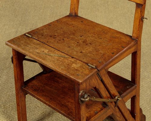 METAMORPHIC OAK LIBRARY STEPS SIDE CHAIR C1880 - ADDITIONAL PHOTO 7