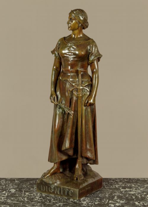 SPELTER FIGURE OF A WOMAN 'DIGNITE' BY CHARLES PERRON C1910