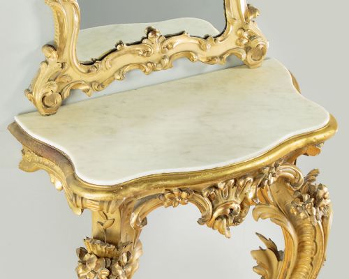 SMALL GILDED CONSOLE TABLE MIRROR C1900 - ADDITIONAL PHOTO 4