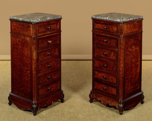 PAIR OF ROSEWOOD AMBOYNA BEDSIDE DRAWER PEDESTALS C1890
