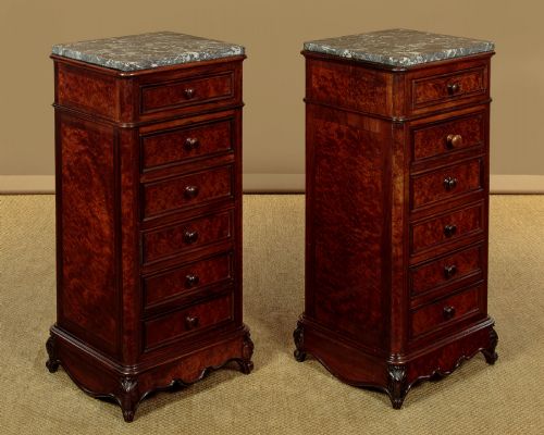 PAIR OF ROSEWOOD AMBOYNA BEDSIDE DRAWER PEDESTALS C1890 - ADDITIONAL PHOTO 1