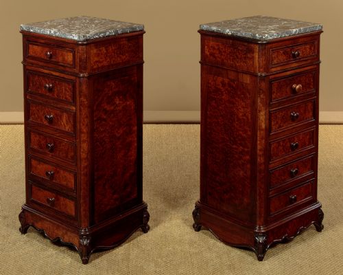 PAIR OF ROSEWOOD AMBOYNA BEDSIDE DRAWER PEDESTALS C1890 - ADDITIONAL PHOTO 2