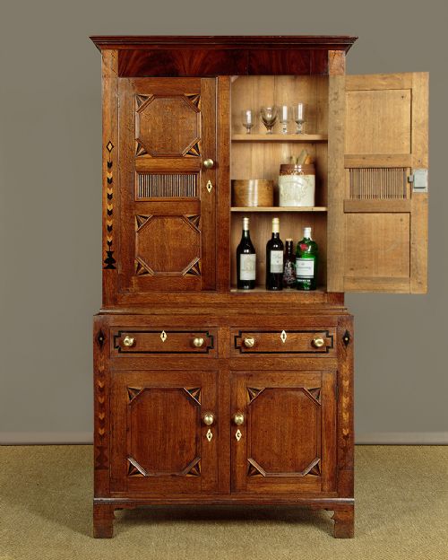WELSH OAK BREAD CHEESE CUPBOARD WITH INLAID DECORATION C1830 - ADDITIONAL PHOTO 1