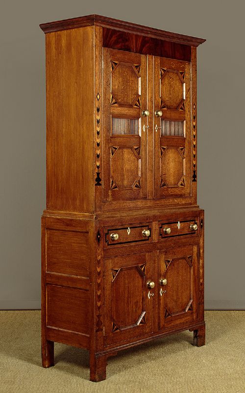 WELSH OAK BREAD CHEESE CUPBOARD WITH INLAID DECORATION C1830 - ADDITIONAL PHOTO 2