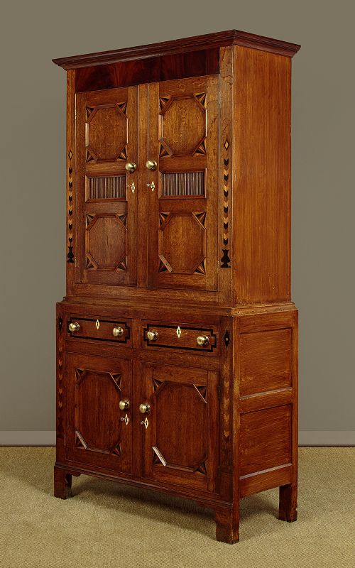 WELSH OAK BREAD CHEESE CUPBOARD WITH INLAID DECORATION C1830 - ADDITIONAL PHOTO 3