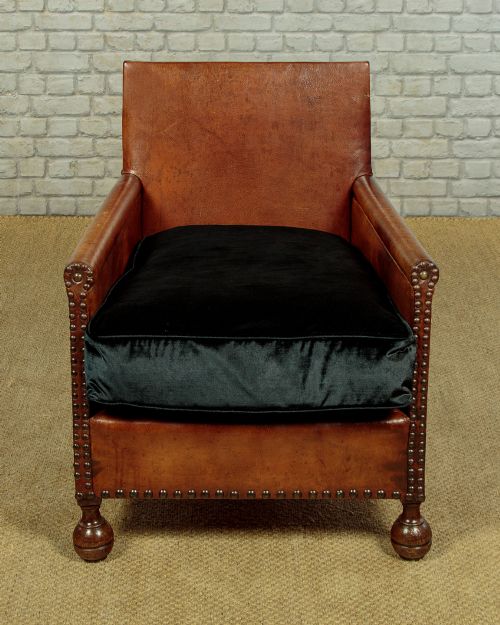 PAIR OF SMALL LEATHER BOTHY ARMCHAIRS C1920 - ADDITIONAL PHOTO 3