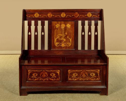 ARTS CRAFTS BOX SETTLE BY JAMES SHOOLBRED CO C1900 - ADDITIONAL PHOTO 1