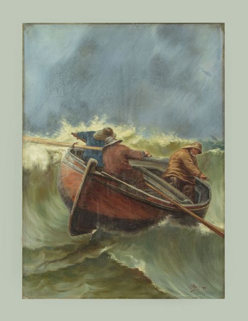 Oil Painting of a Boat in a Storm Dated 1913