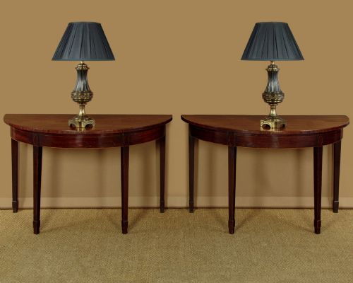 PAIR OF GEORGE III MAHOGANY DEMILUNE SIDE TABLES C1810 - ADDITIONAL PHOTO 1