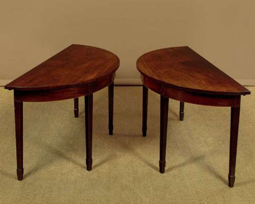 PAIR OF GEORGE III MAHOGANY DEMILUNE SIDE TABLES C1810 - ADDITIONAL PHOTO 2