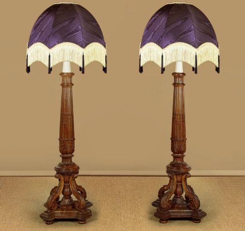 PAIR OF LARGE WALNUT STANDARD LAMPS C1900 - ADDITIONAL PHOTO 1