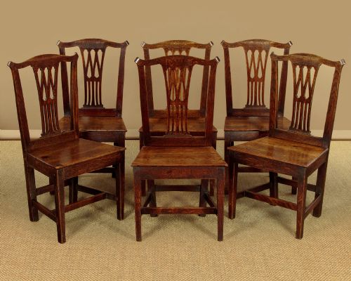 SET OF 6 COUNTRY CHIPPENDALE DINING CHAIRS C1800