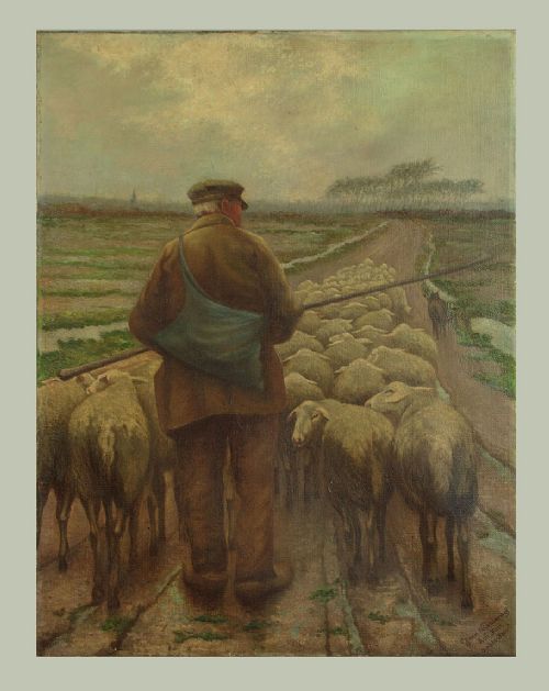 Large Oil Painting of a Shepherd C.1950