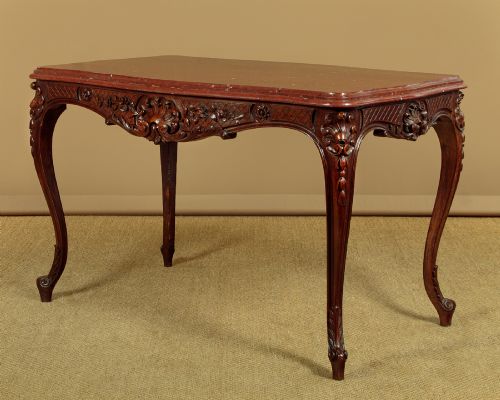 Carved Walnut & Rouge Marble Top Centre Table C.1890