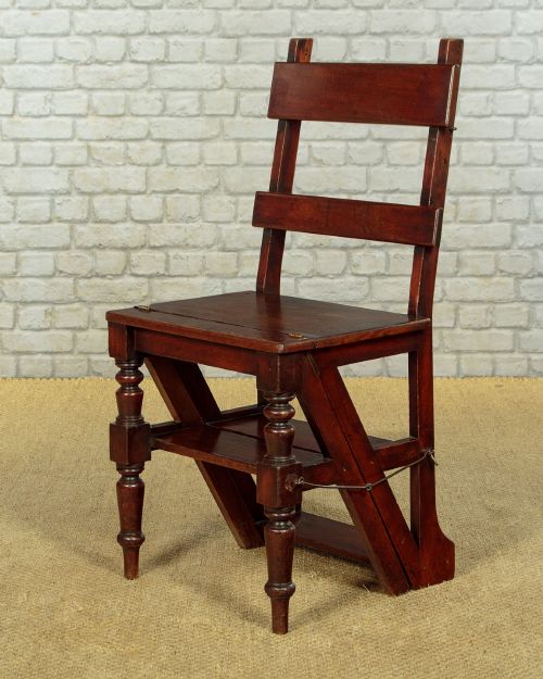 Metamorphic Mahogany Library Steps & Side Chair C.1880