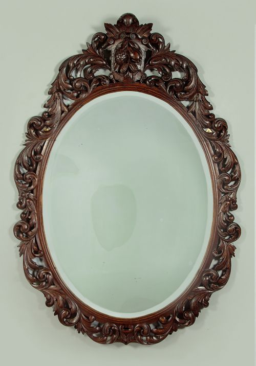 Large Oval Carved Oak Mirror C.1890