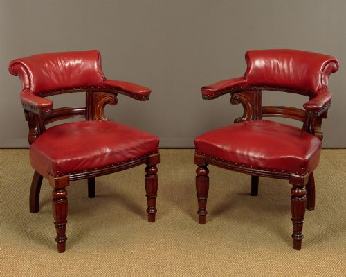 Pair of Walnut & Leather Armchairs C.1890