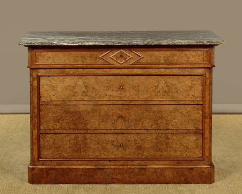 Burr Walnut & Marble Top Commode C.1860