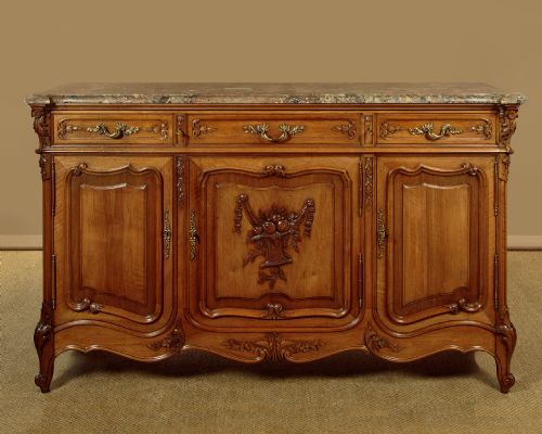 French Walnut & Marble Top Sideboard C.1930