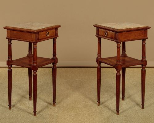 Pair of Oak & Marble Top Lamp Tables C.1900