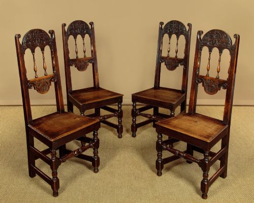 Set of Four 17th.c. Style Oak Dining Chairs