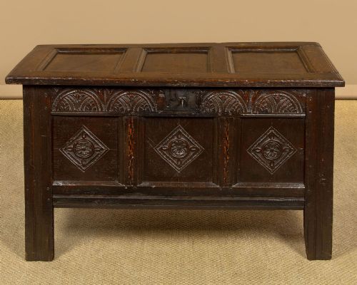17th.c. Carved & Inlaid Oak Coffer
