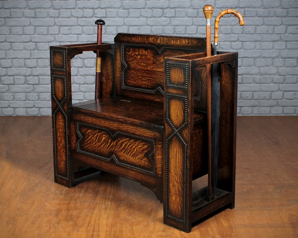 Oak Hall Seat & Stick Stand c.1920.