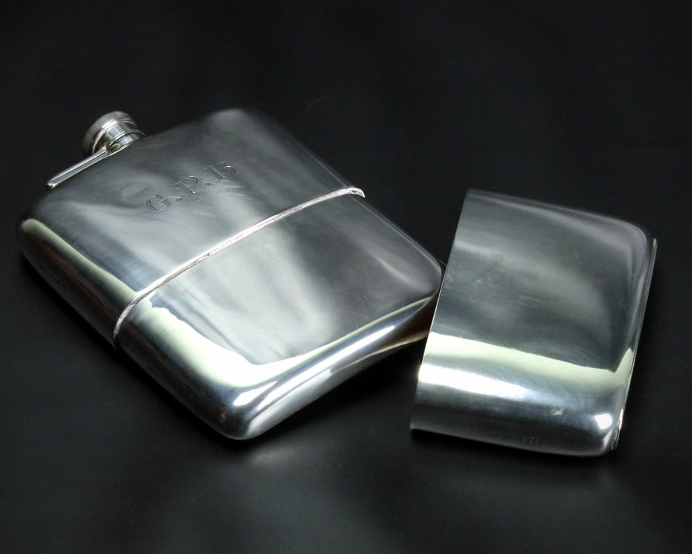 Large 1916 Solid Silver Hip Flask.