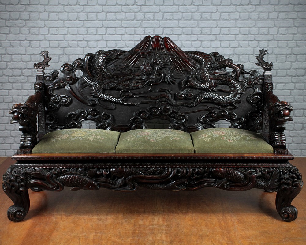 Japanese Carved Dragon Couch c.1900.