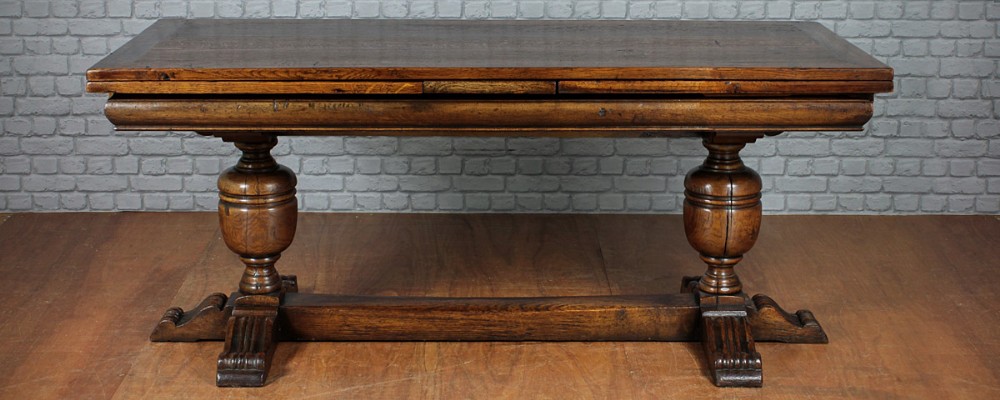 12 Seater Oak Drawer Leaf Refectory Table c.1920.