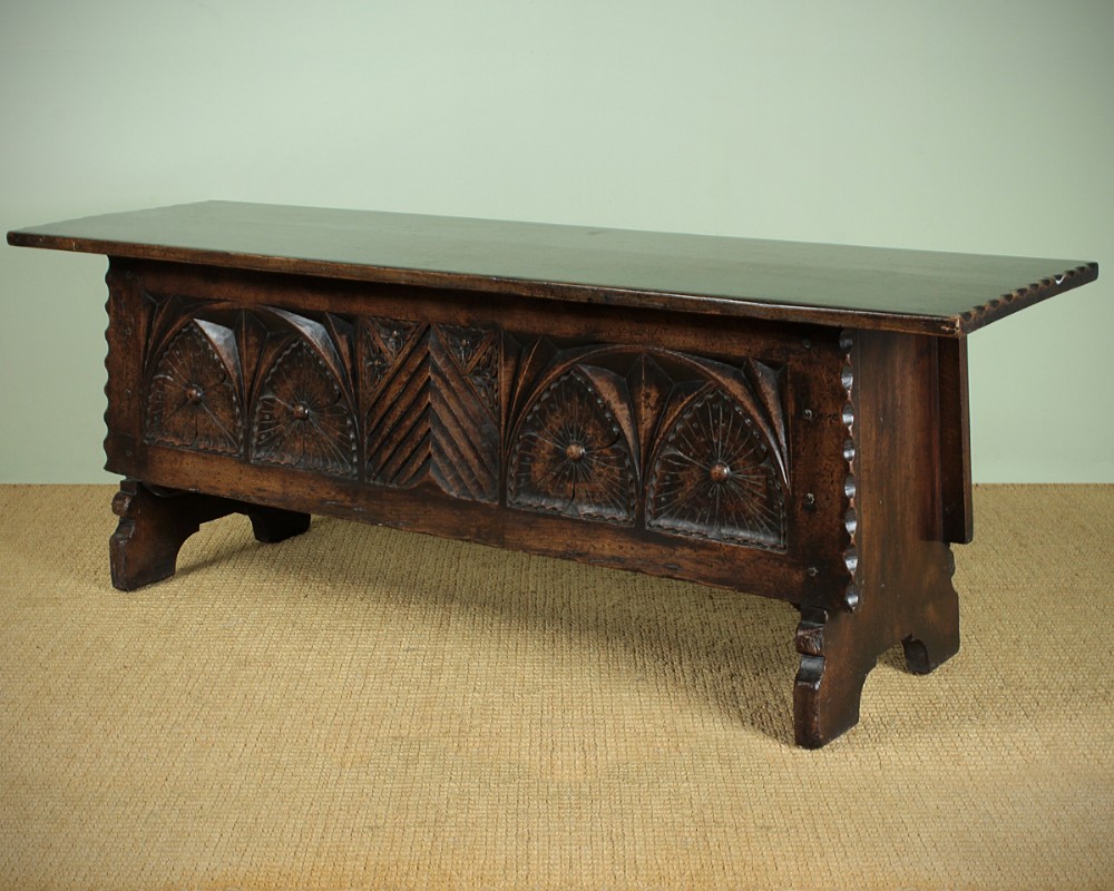 Low Carved Oak Box Stool c.1930.