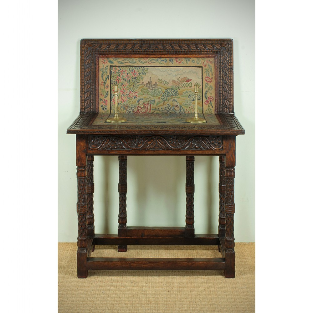 Tapestry Top Folding Credence Table c.1890.