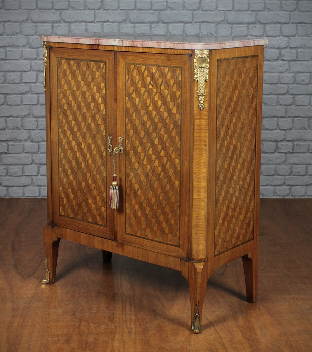 French Marble Top & Parquetry Cabinet c.1910.
