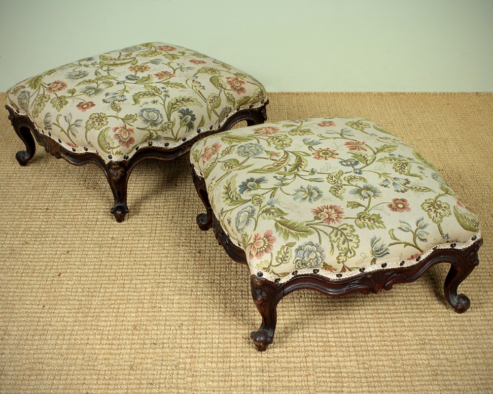 Pair Large Carved Walnut Footstools c.1880.