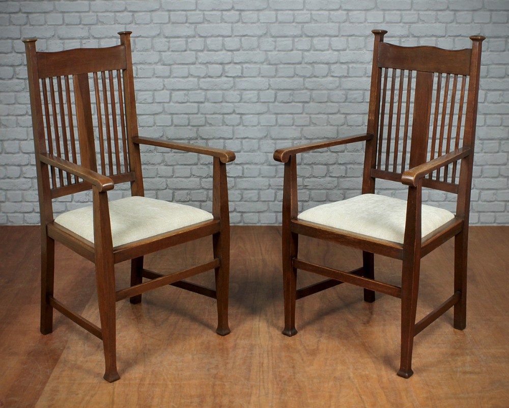 Pair Arts & Crafts Oak Armchairs c.1905.