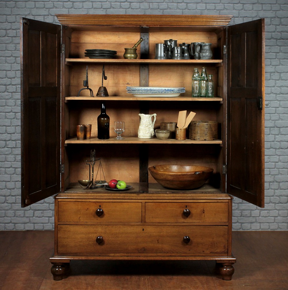 Oak & Elm Paneled Kitchen Cupboard c.1850.