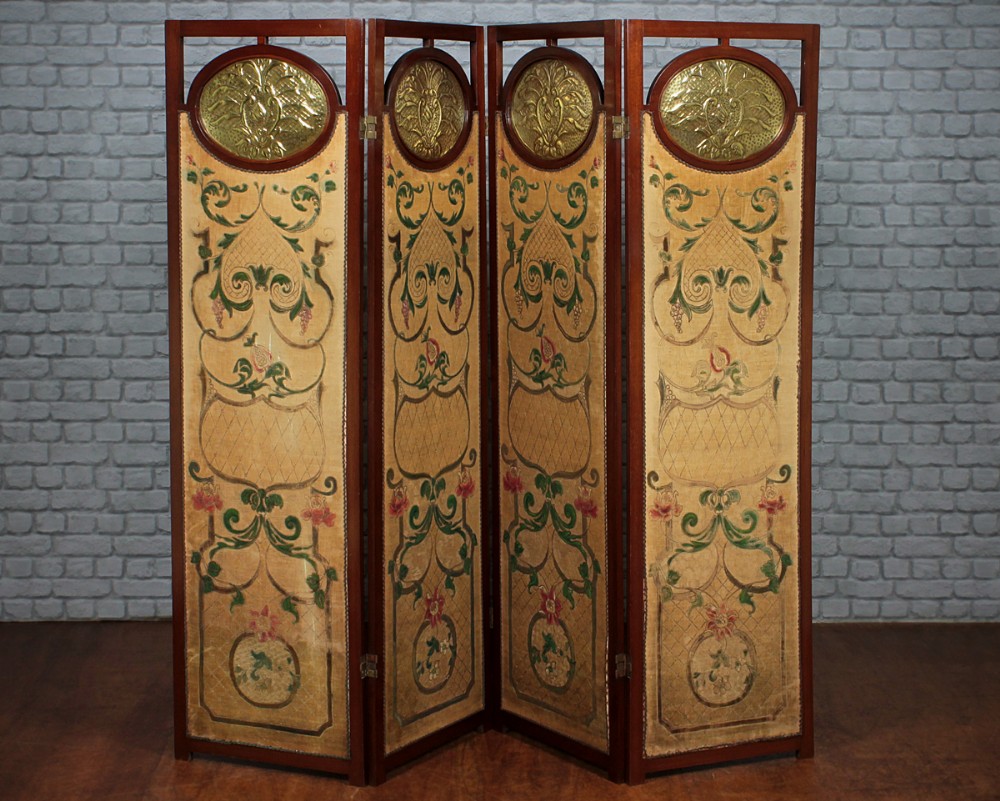 Art Nouveau Four Fold Dressing Screen c.1900. 