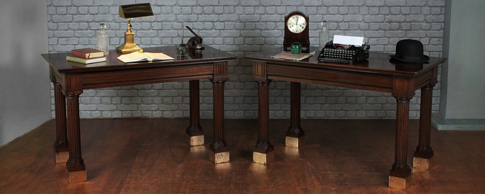 Pair of English Column Leg Library Tables. c.1910.