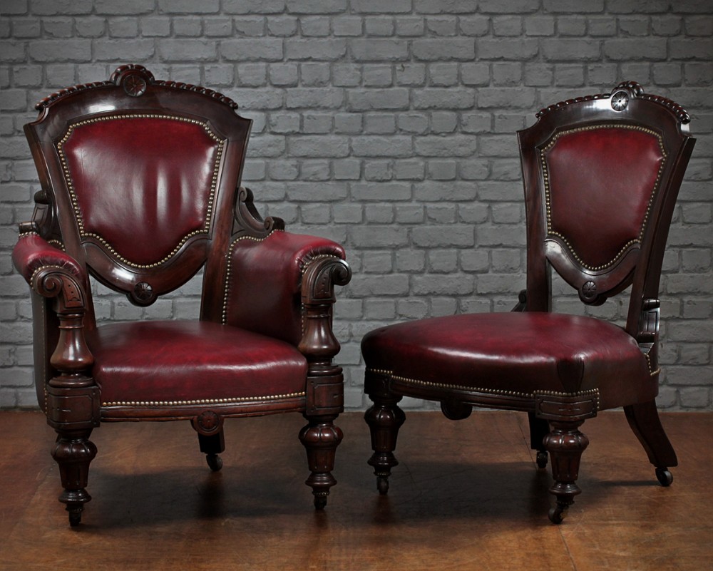 Pair of Late 19th.c Leather Chairs c.1880.