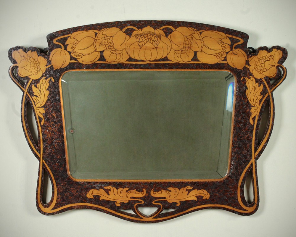 Art Nouveau Pokerwork Mirror c.1890.