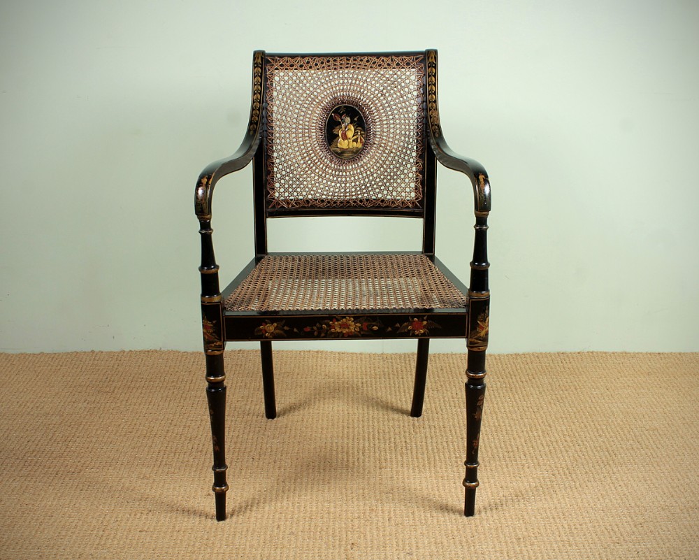Edwardian Era Chinoiserie Style Canework Armchair c.1905.