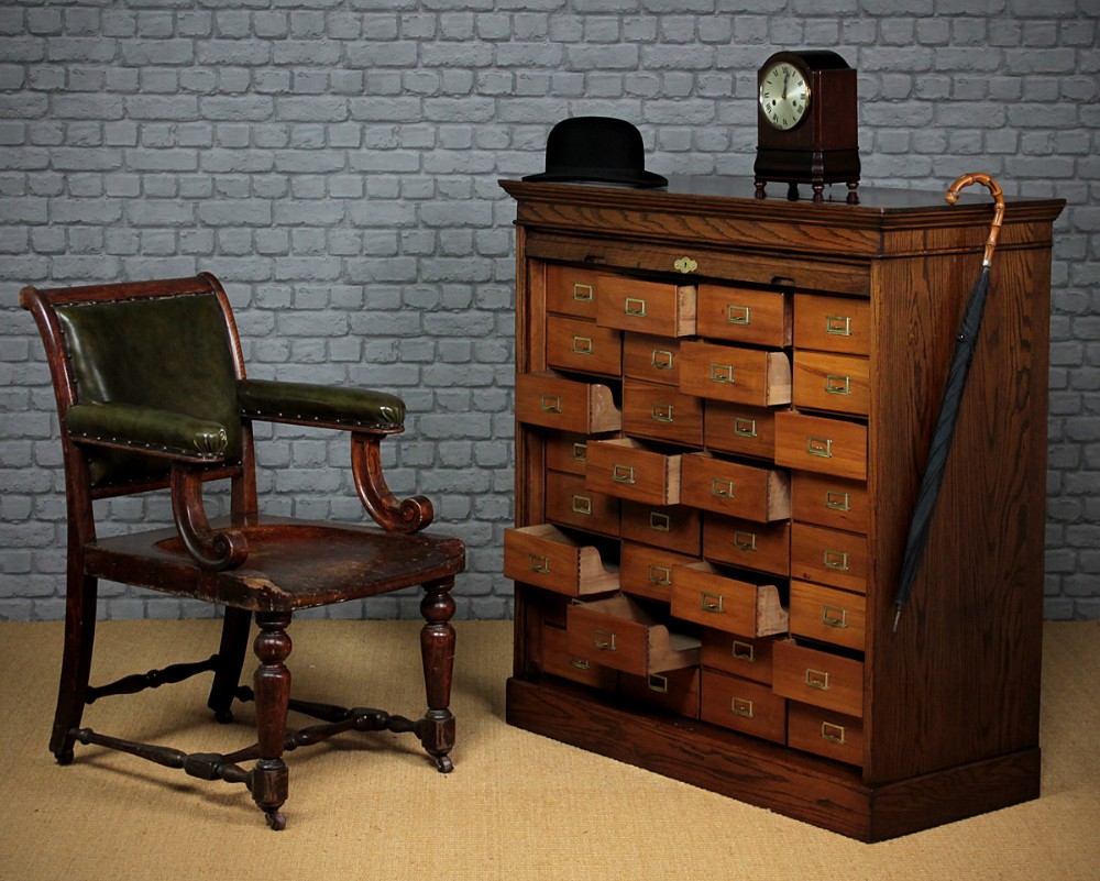 Roll Front 32 Drawer Office Filing Cabinet c.1910.