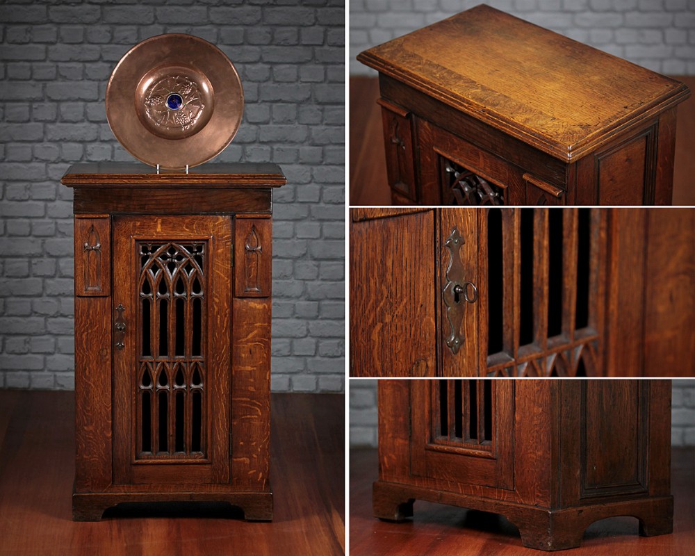 Small Gothic Oak Side Cabinet c.1900.